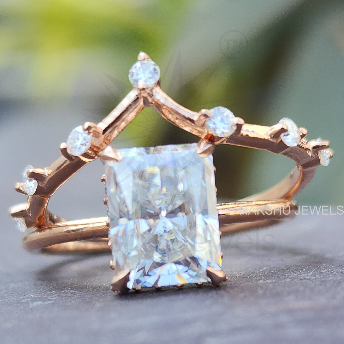Radiant Cut Moissanite Bridal Set Engagement Wedding Ring Set With Curve Band