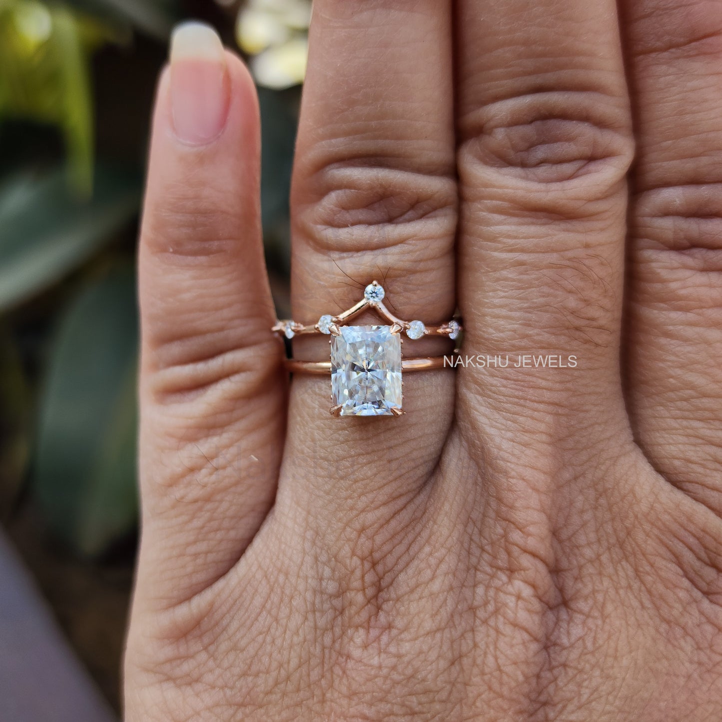 Radiant Cut Moissanite Bridal Set Engagement Wedding Ring Set With Curve Band