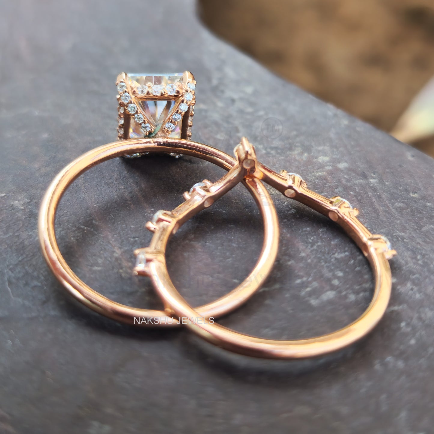 Radiant Cut Moissanite Bridal Set Engagement Wedding Ring Set With Curve Band