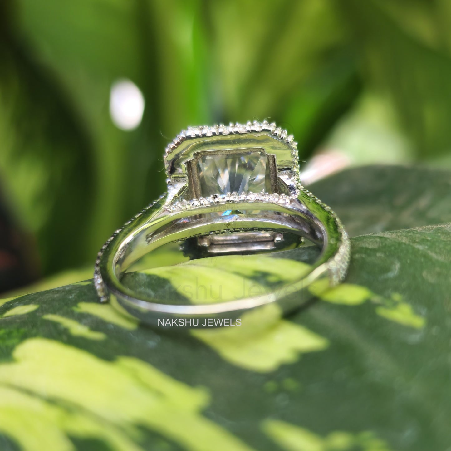 Split Shank Radiant Cut Moissanite Halo Bridal Set