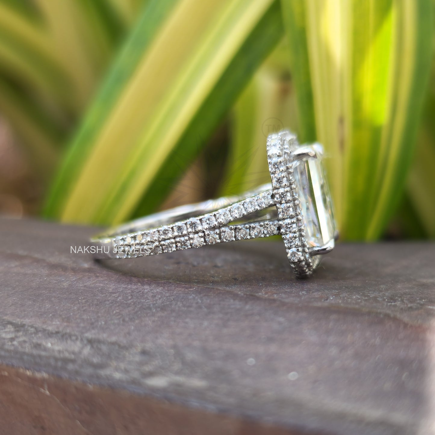 Split Shank Radiant Cut Moissanite Halo Bridal Set