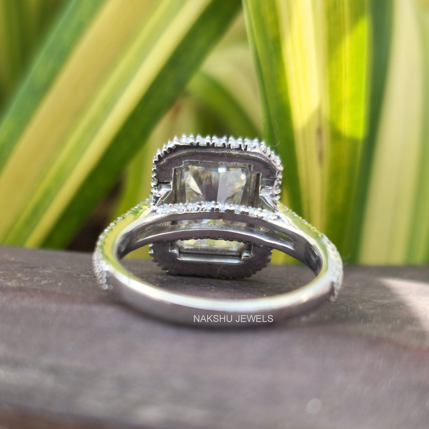 Split Shank Radiant Cut Moissanite Halo Bridal Set