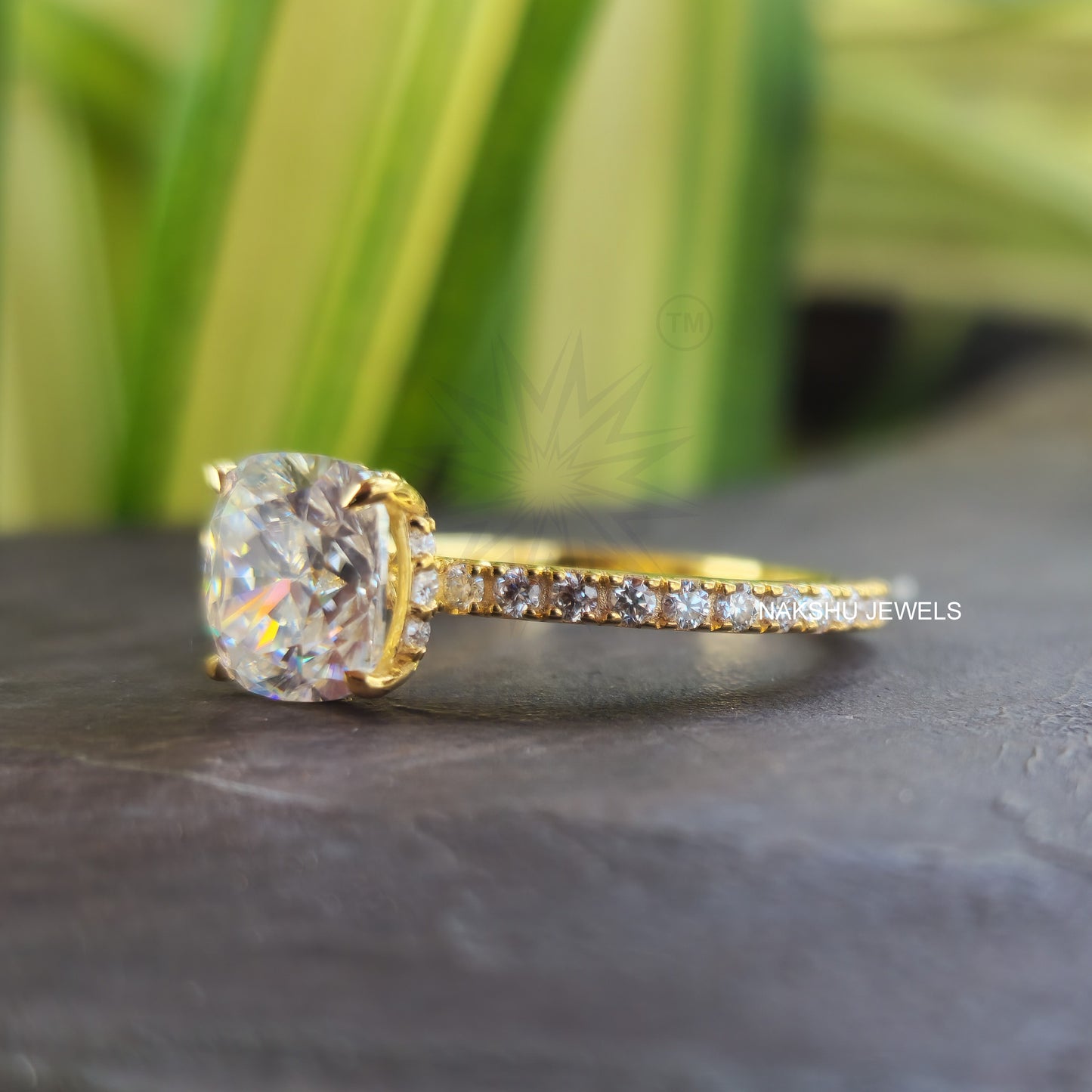 Cushion Brilliant Cut Moissanite Hidden Halo Pave Engagement