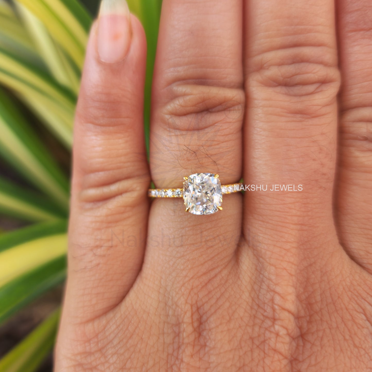 Cushion Brilliant Cut Moissanite Hidden Halo Pave Engagement