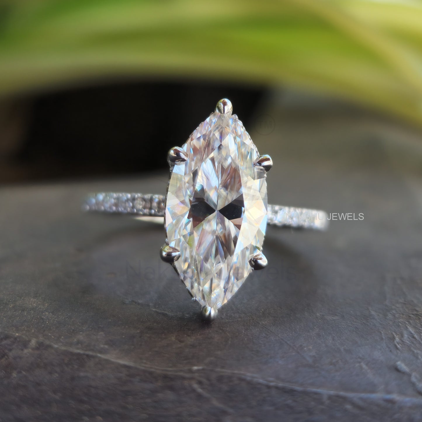 Marquise Cut Moissanite Hidden Halo Bridal Set
