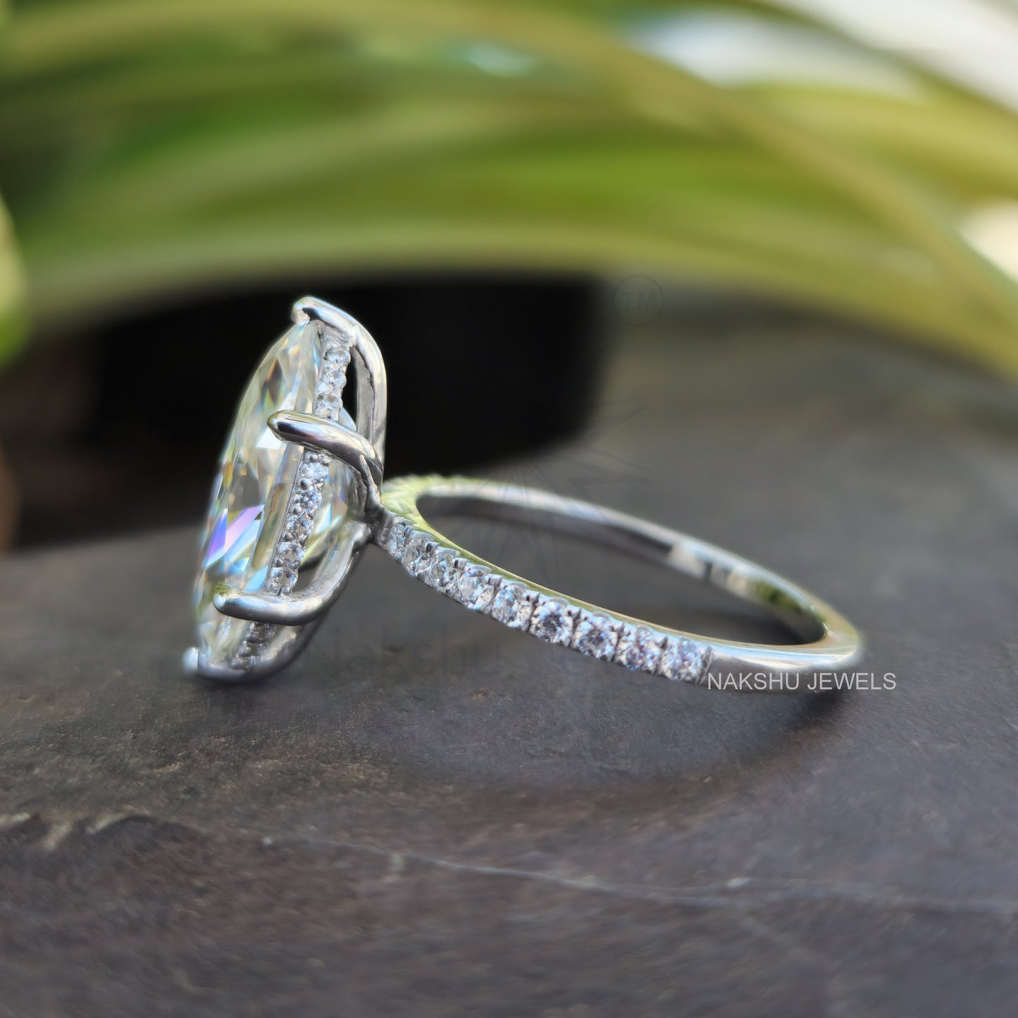Marquise Cut Moissanite Hidden Halo Bridal Set