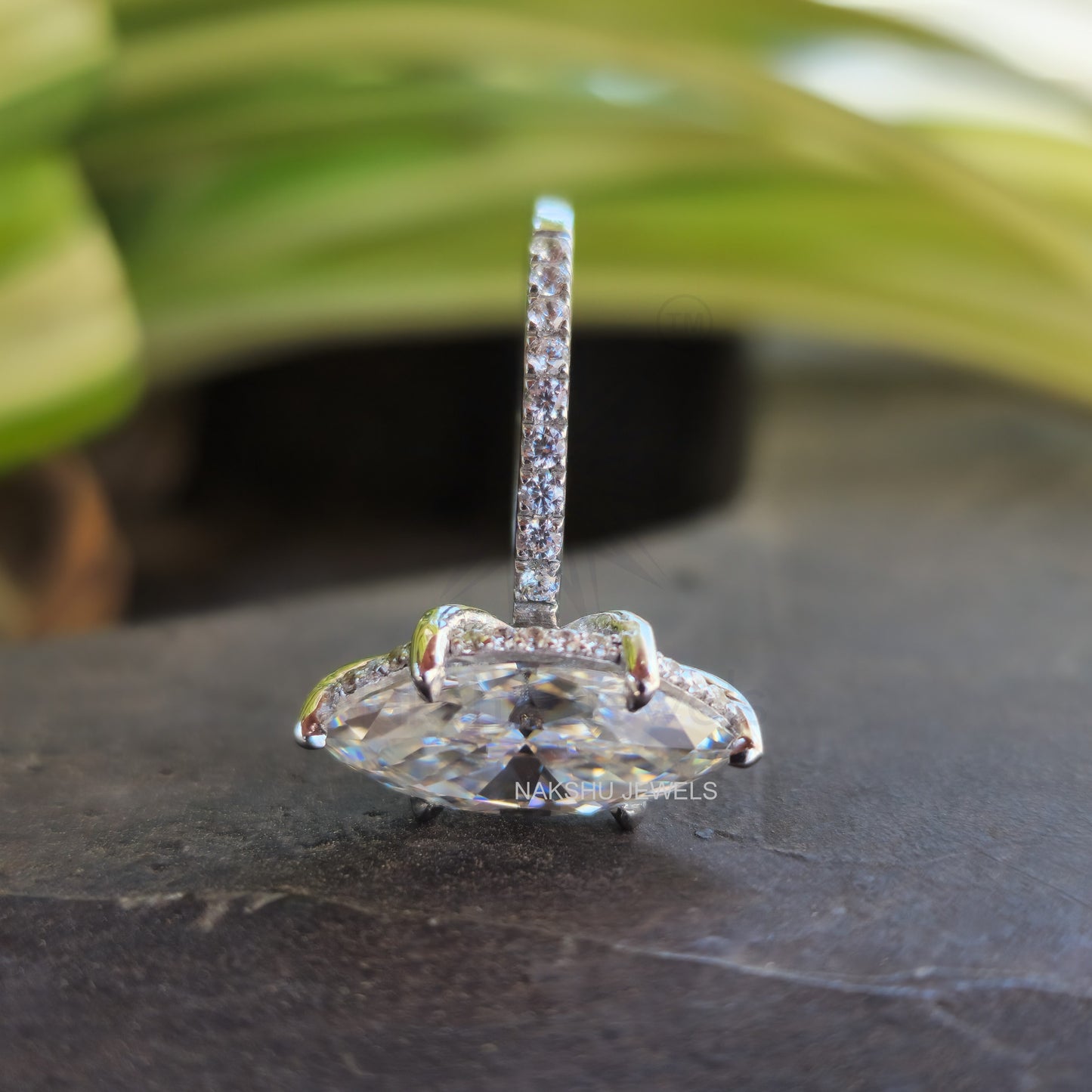 Marquise Cut Moissanite Hidden Halo Bridal Set