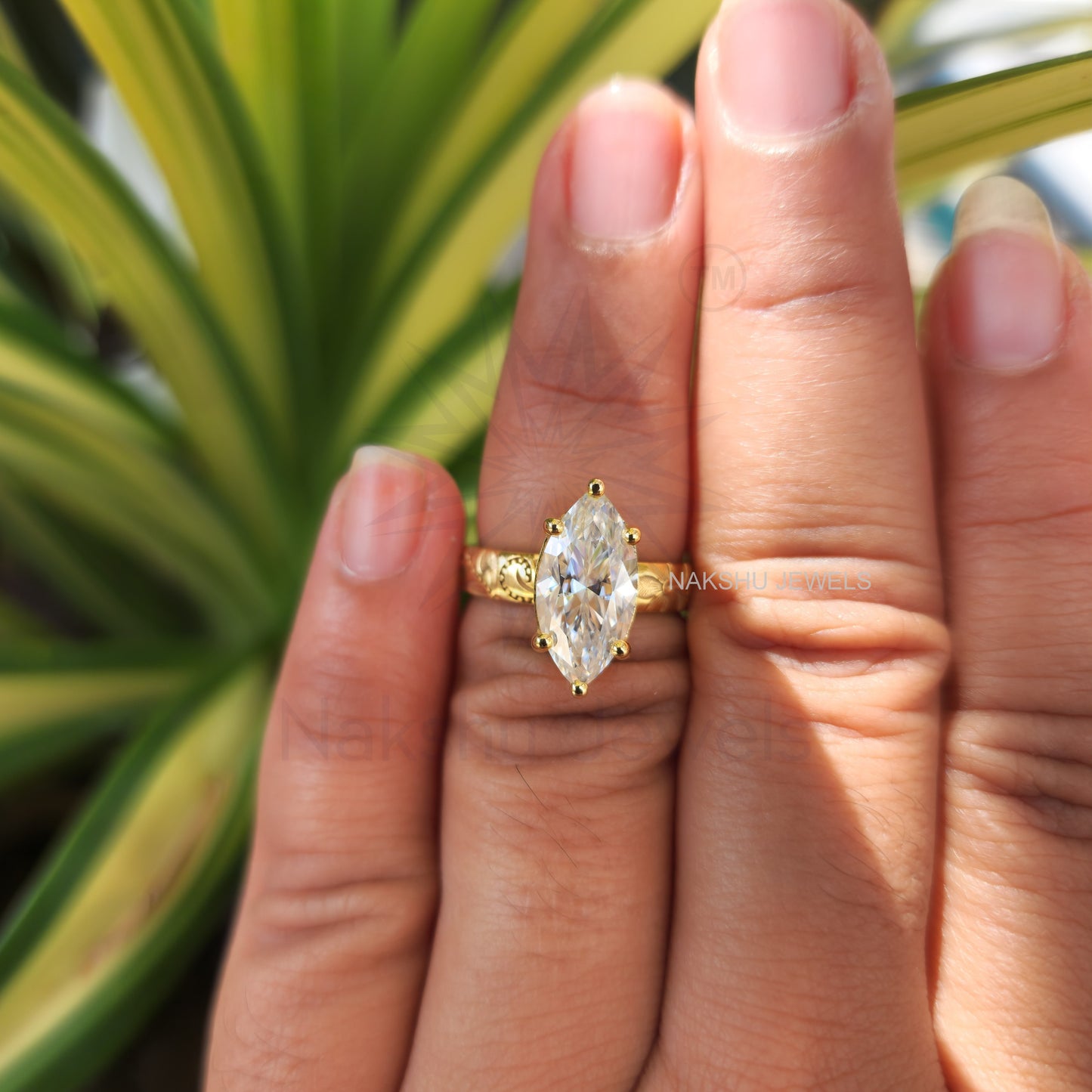 Vintage Marquise Cut Moissanite Solitaire Engagement Ring, Art Deco Set