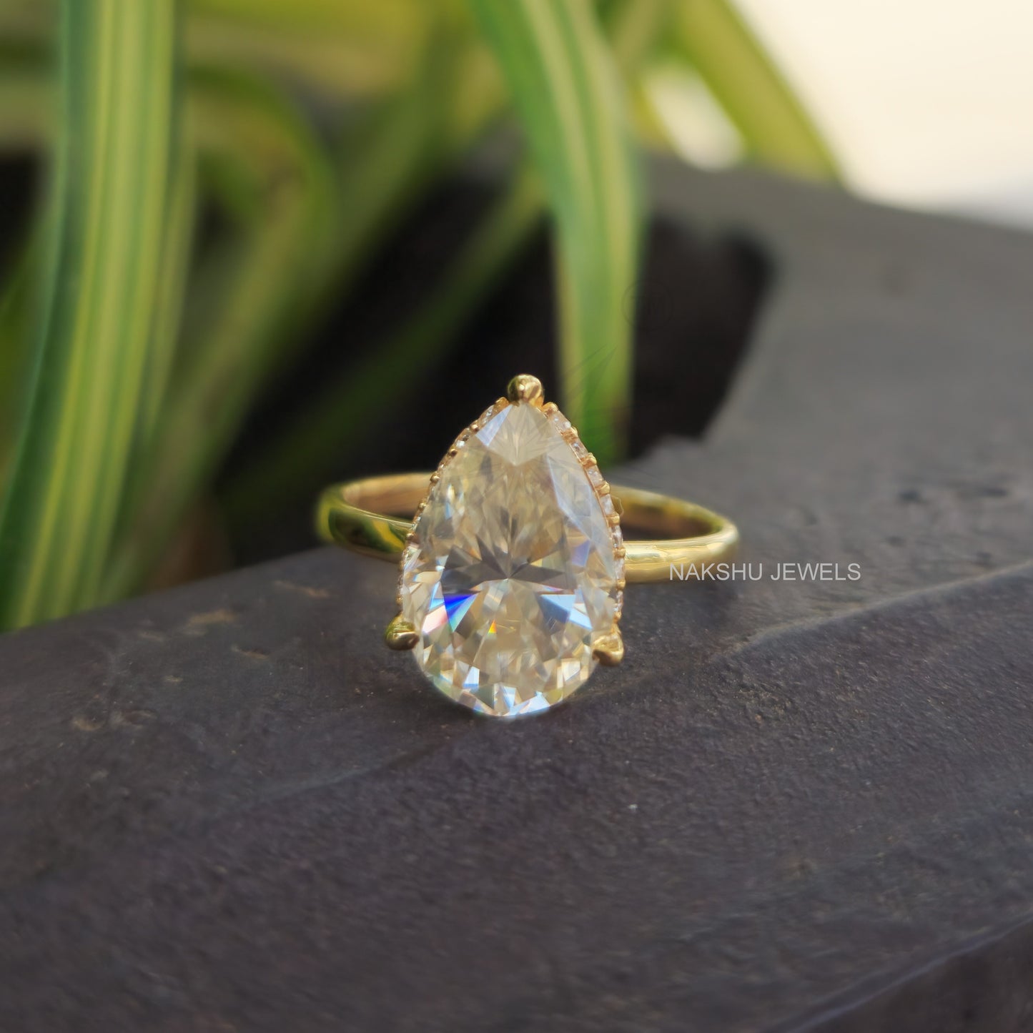 Pear Cut Moissanite Halo Engagement Ring