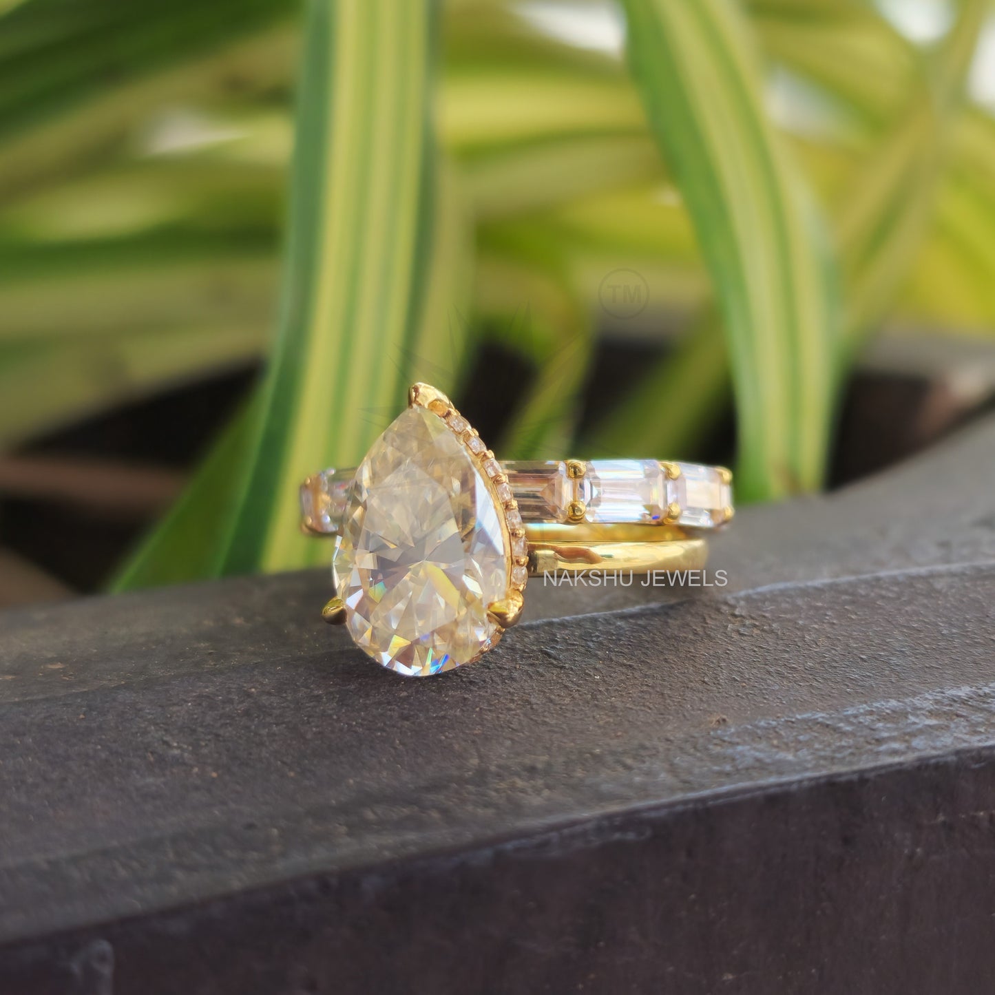 Pear Cut Hidden Halo Moissanite Solitaire Engagement Ring
