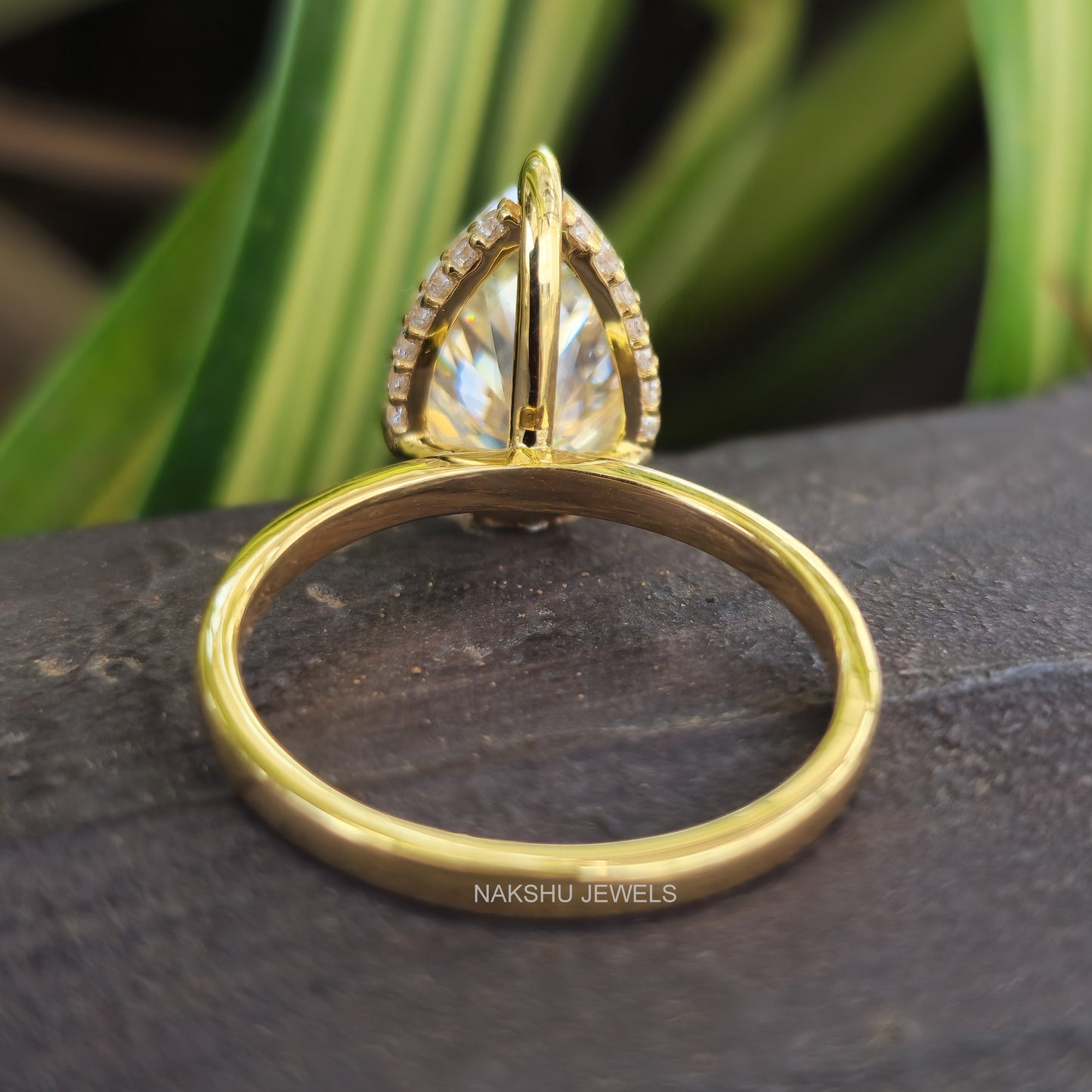 Pear Cut Hidden Halo Moissanite Solitaire Engagement Ring