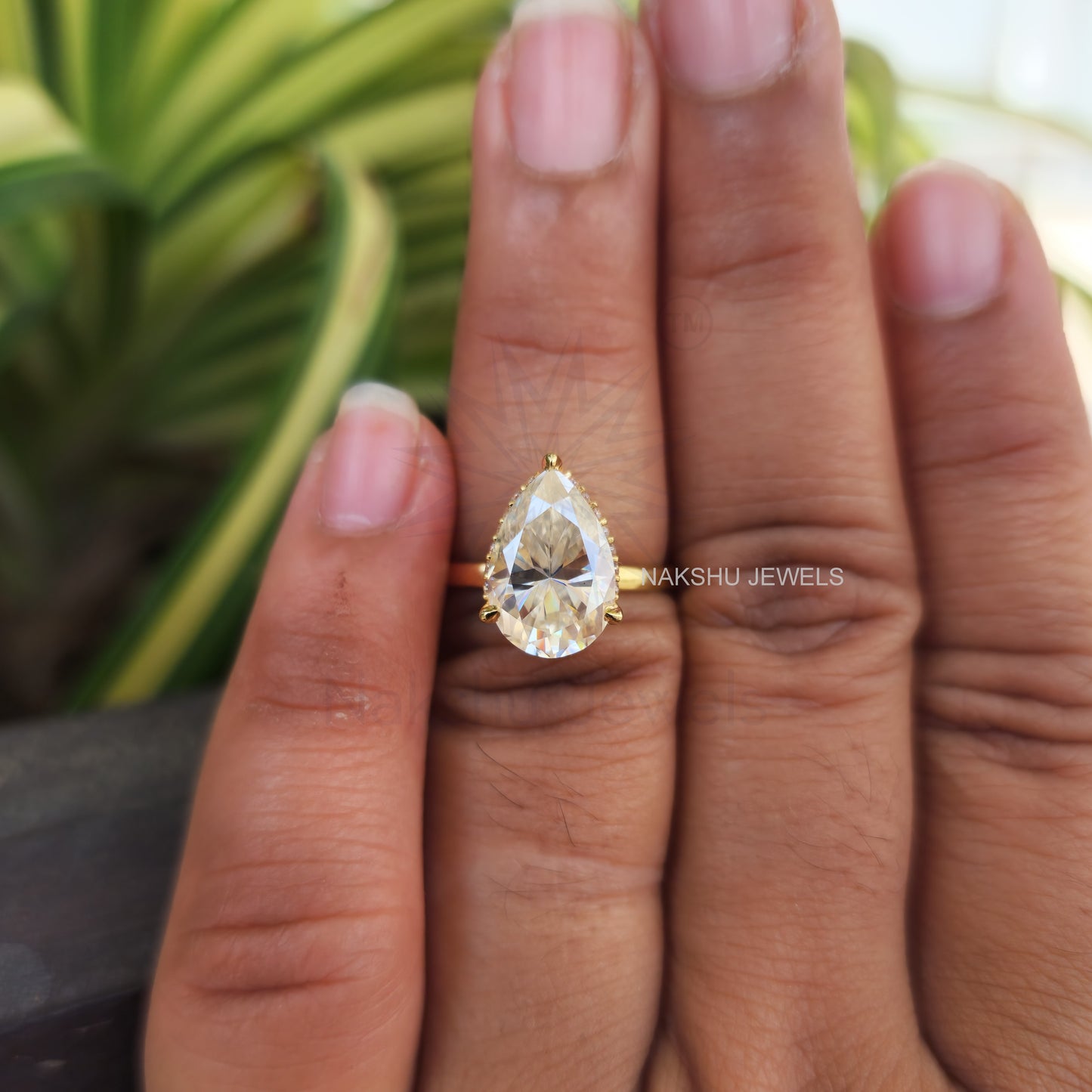 Pear Cut Moissanite Halo Engagement Ring