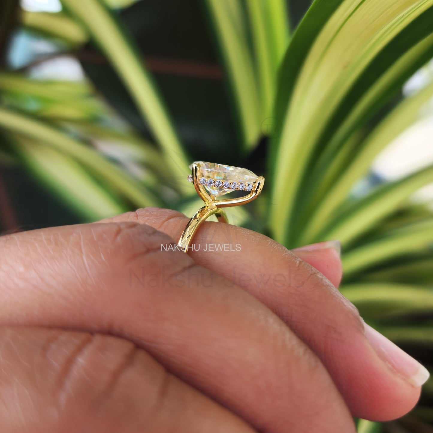 Pear Cut Moissanite Halo Engagement Ring