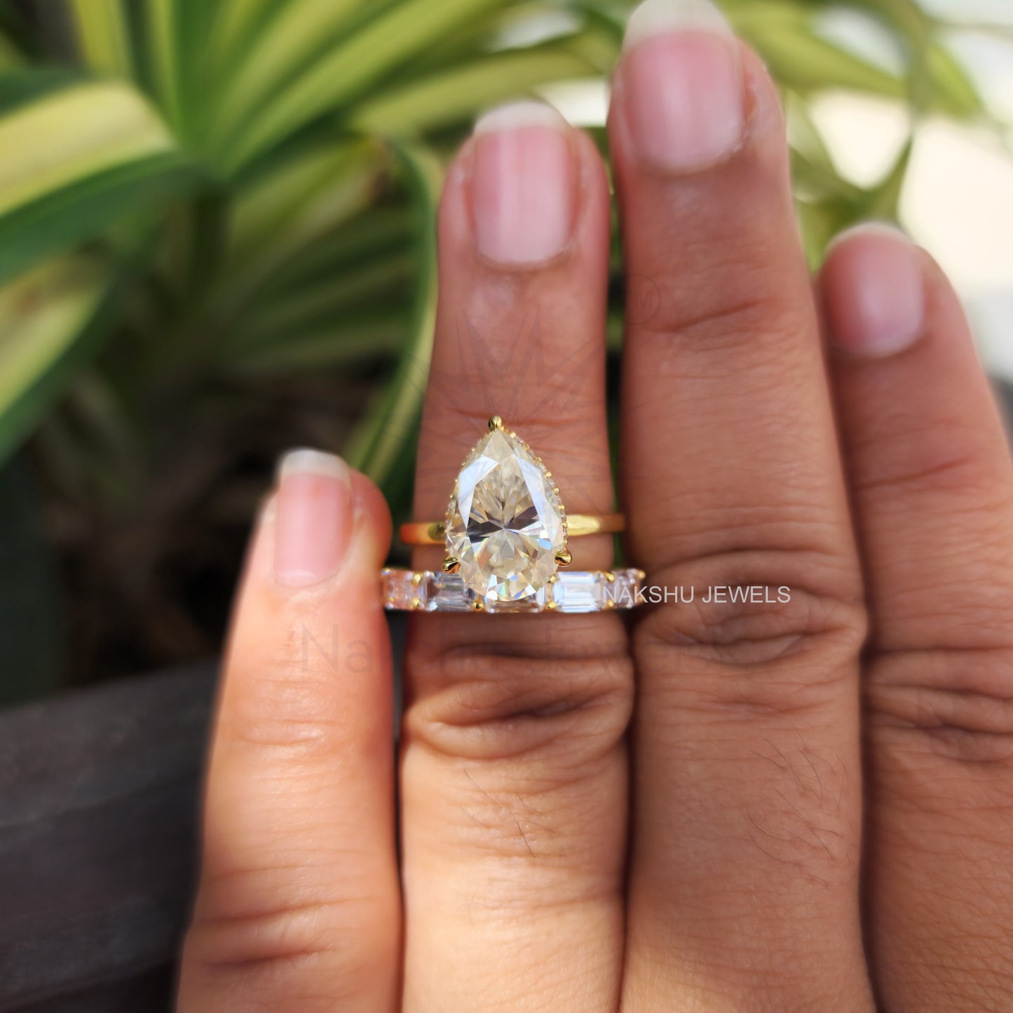 Pear Cut Hidden Halo Moissanite Solitaire Engagement Ring