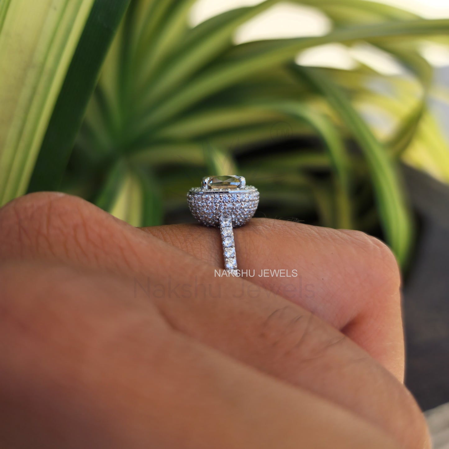 Elegant Canary Yellow Cushion Cut Moissanite Halo Pave Set Engagement Ring