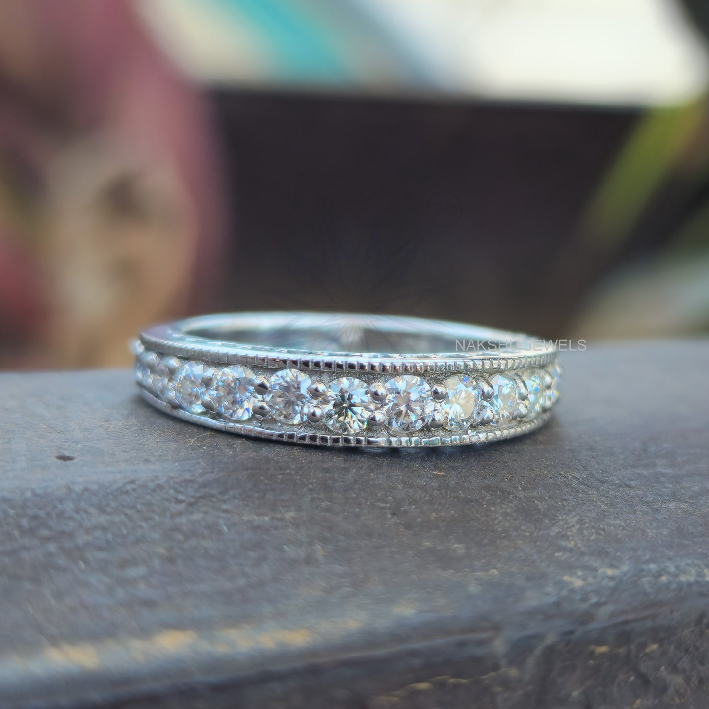 Brilliant Round Moissanite Milgrain Bridal Set