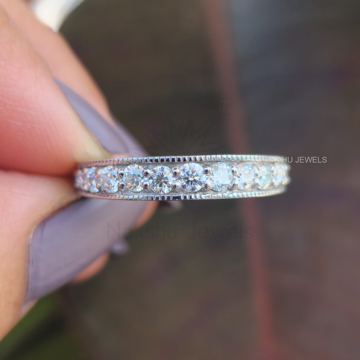 Brilliant Round Moissanite Milgrain Bridal Set
