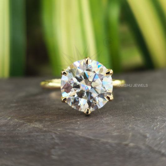 4CT Round Colorless Solitaire Yellow Gold Moissanite Engagement Ring
