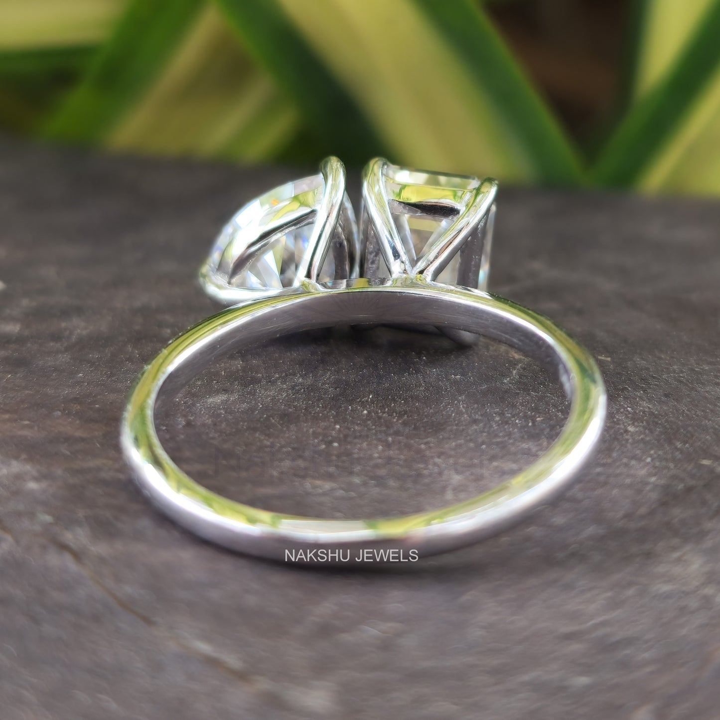 Toi Et Moi Emerald and Pear Cut Two Stone Moissanite Engagement Ring