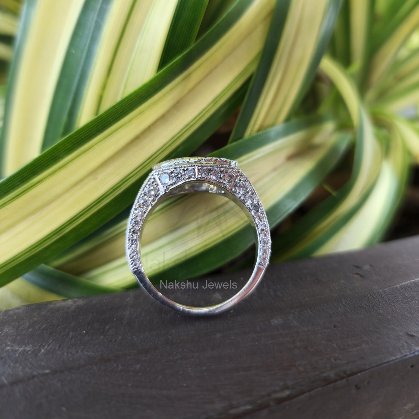 Art Deco Marquise Moissanite Bezel Set Engagement Ring
