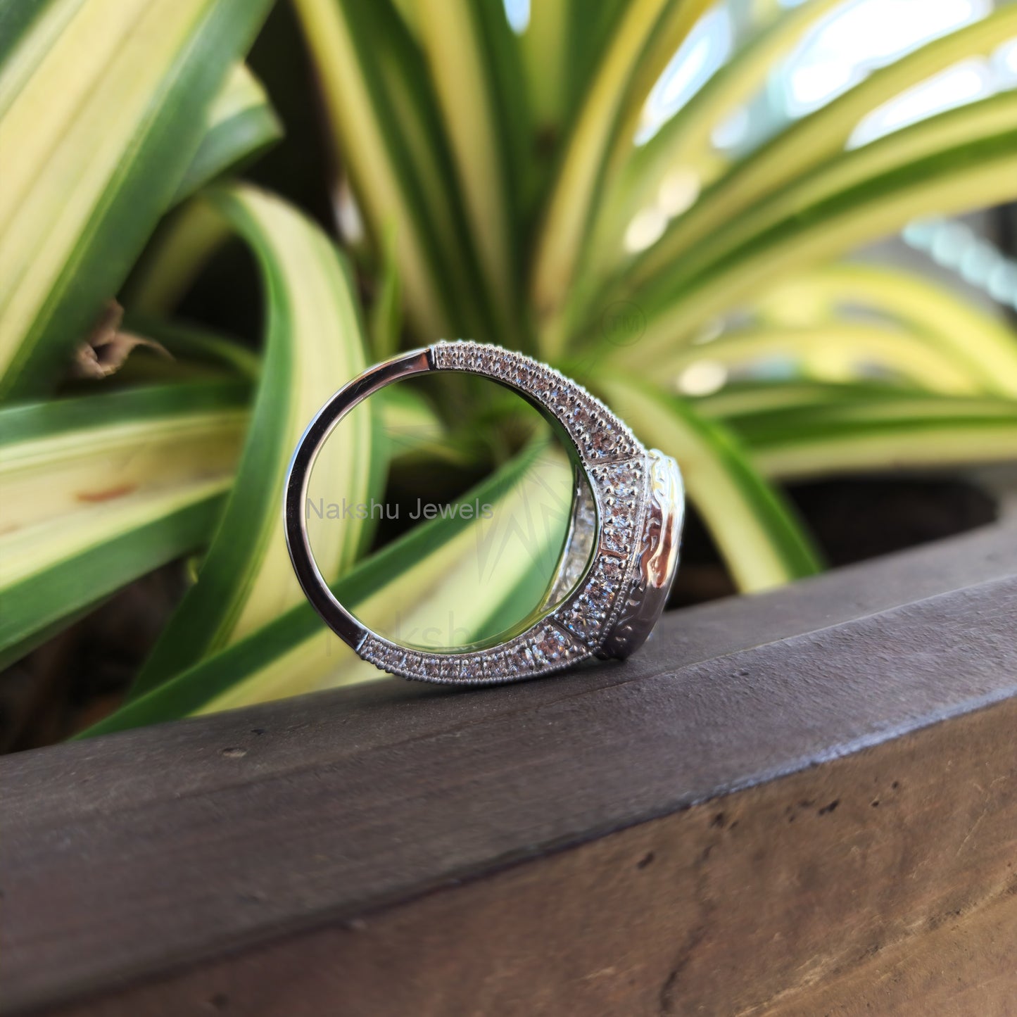 Art Deco Marquise Moissanite Bezel Set Engagement Ring