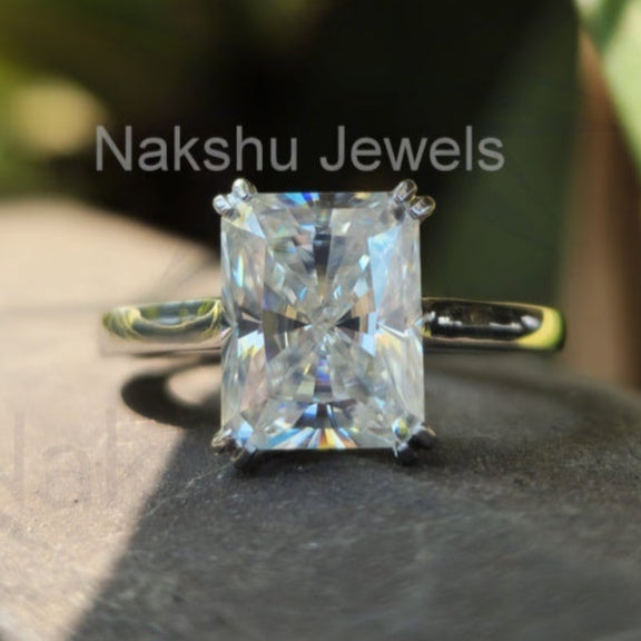 Radiant Cut Moissanite Double Claw Prong Solitaire Engagement Ring