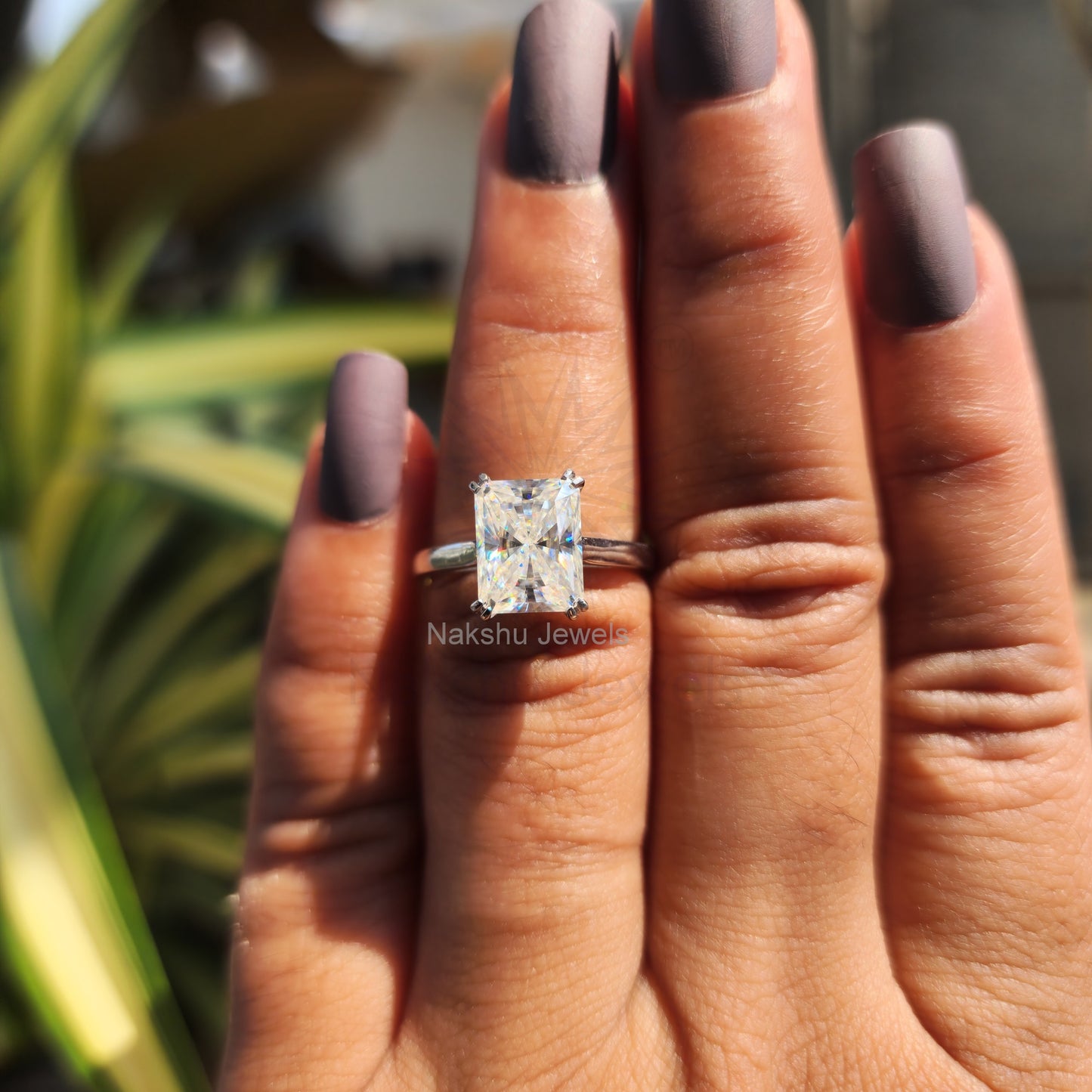 Radiant Cut Moissanite Double Claw Prong Solitaire Engagement Ring