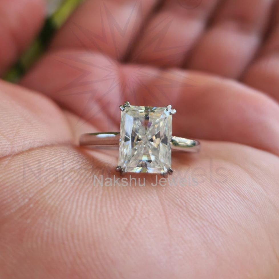 Radiant Cut Moissanite Double Claw Prong Solitaire Engagement Ring