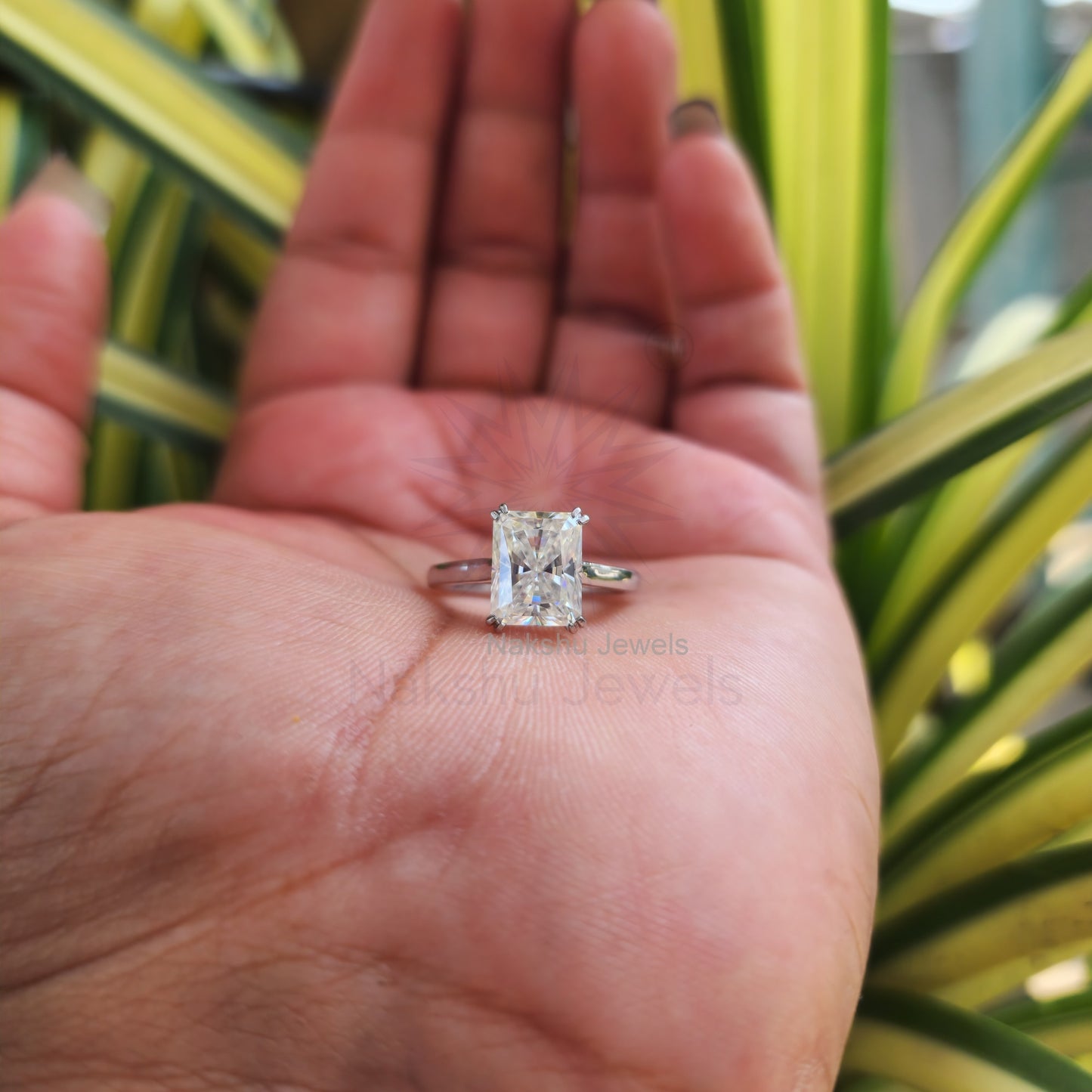 Radiant Cut Moissanite Double Claw Prong Solitaire Engagement Ring