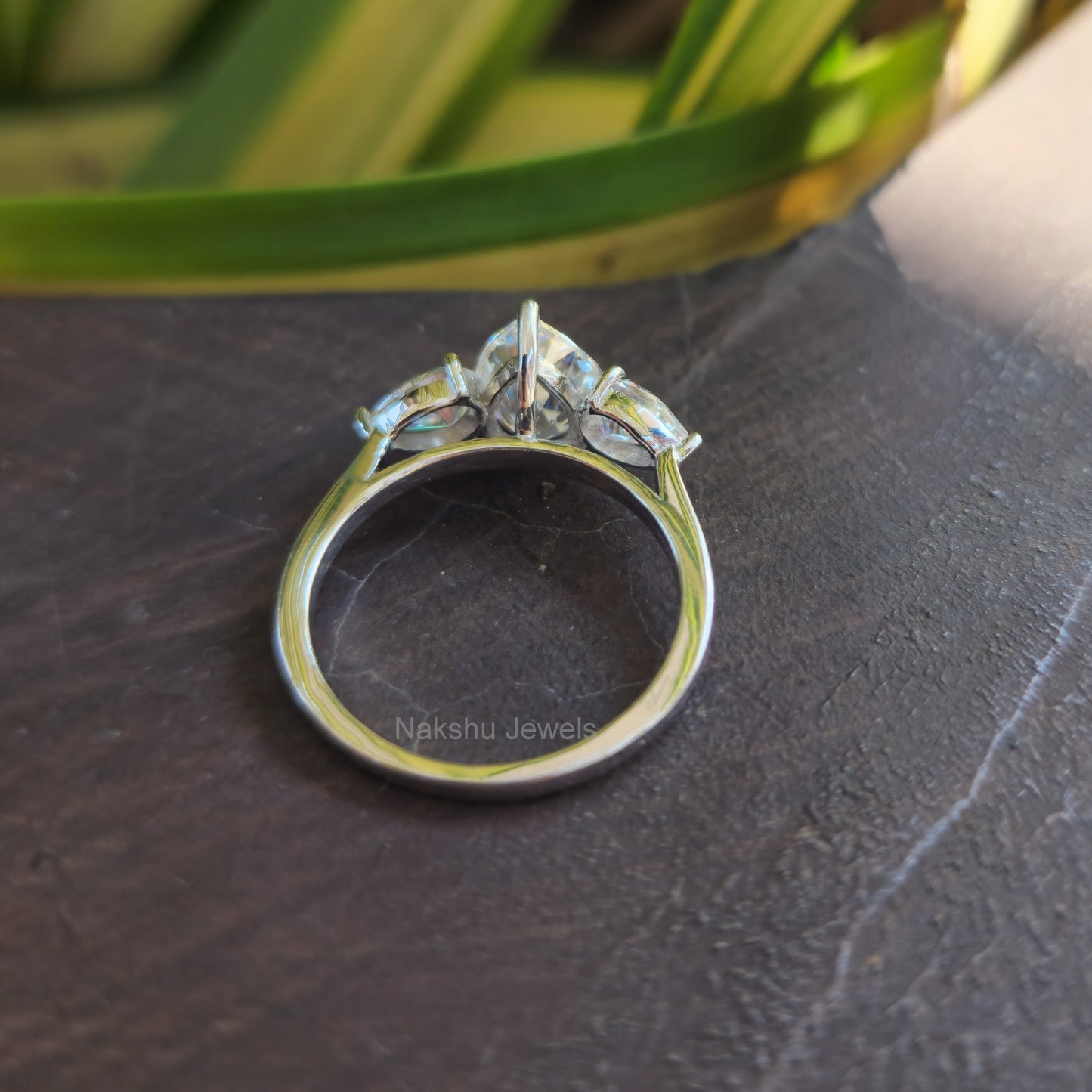 Classic Pear Cut Three Stone Moissanite Engagement Ring