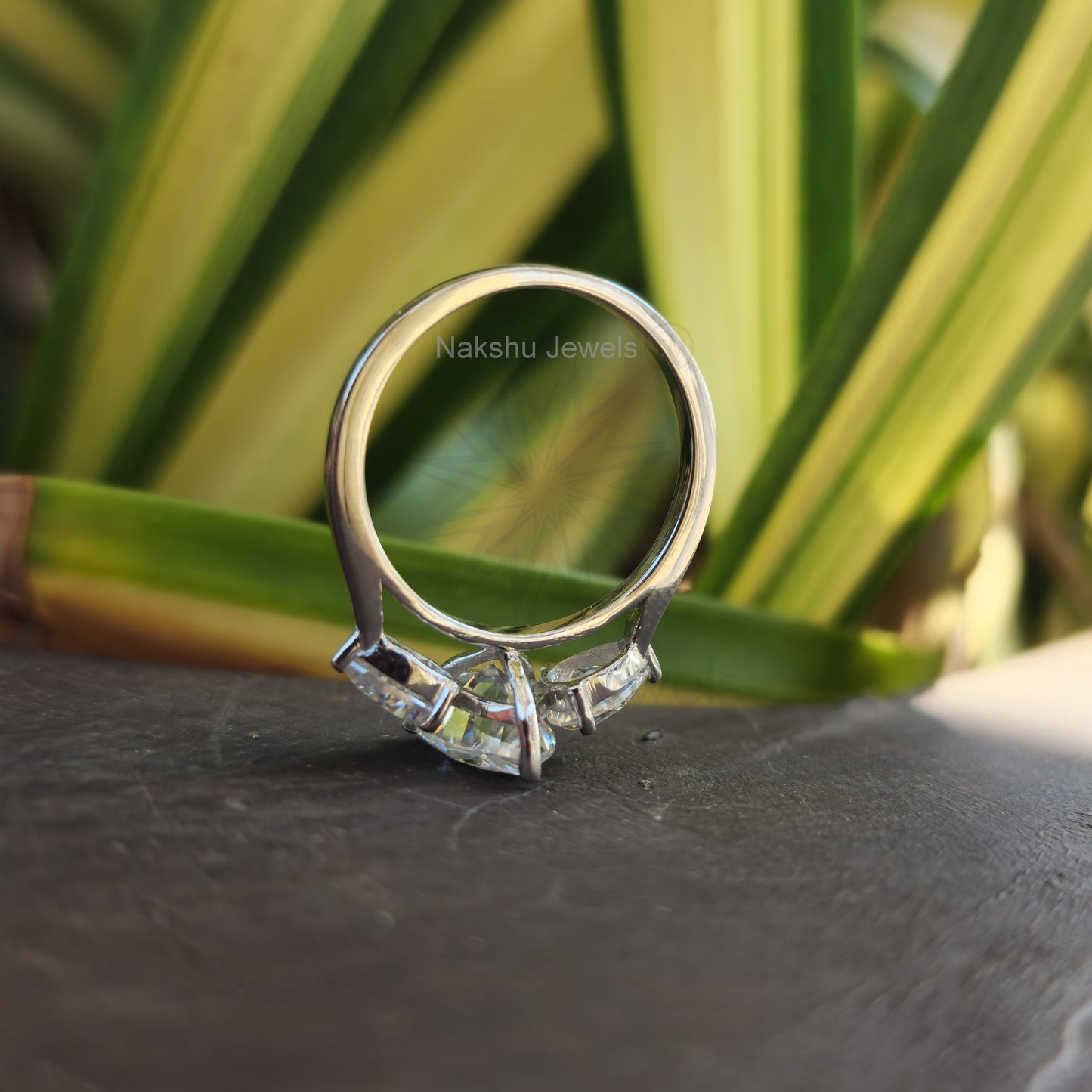 Classic Pear Cut Three Stone Moissanite Engagement Ring