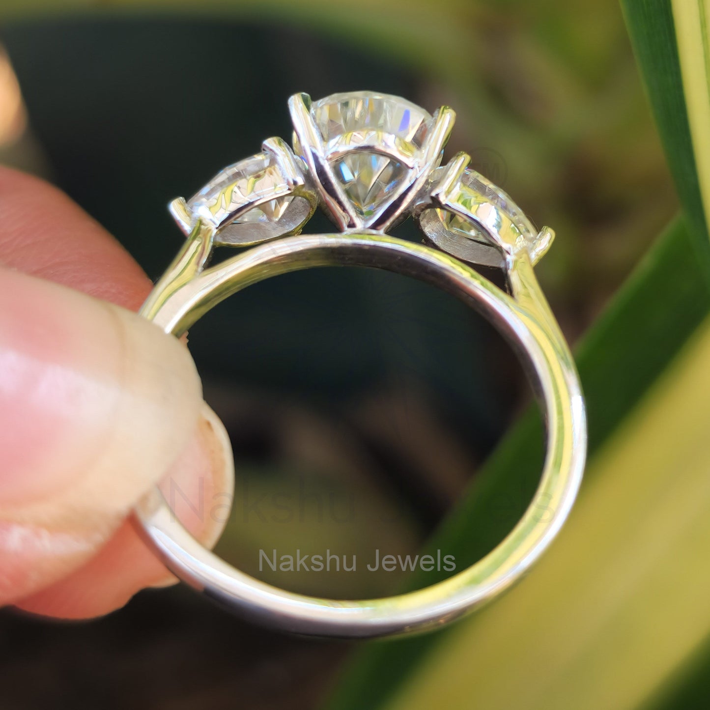 Classic Pear Cut Three Stone Moissanite Engagement Ring