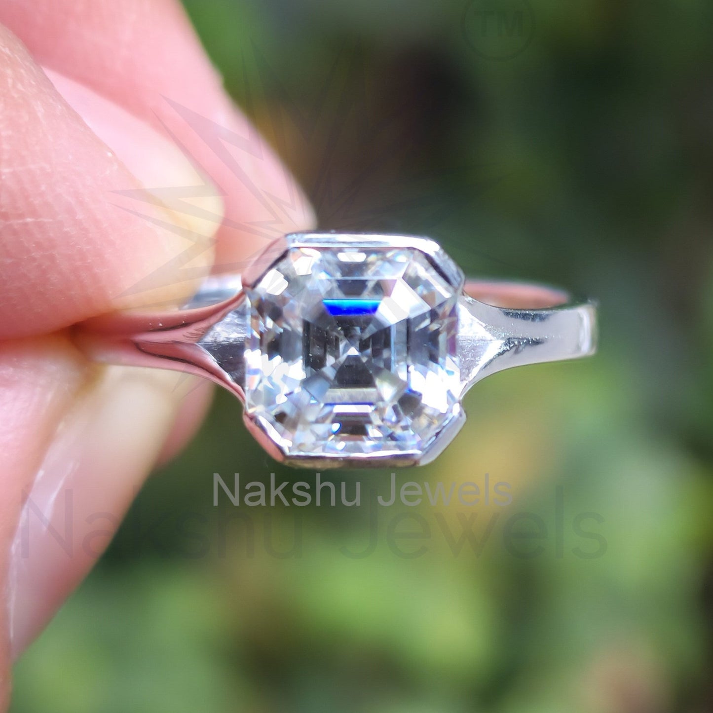 Asscher Cut Solitaire Moissanite Engagement Ring