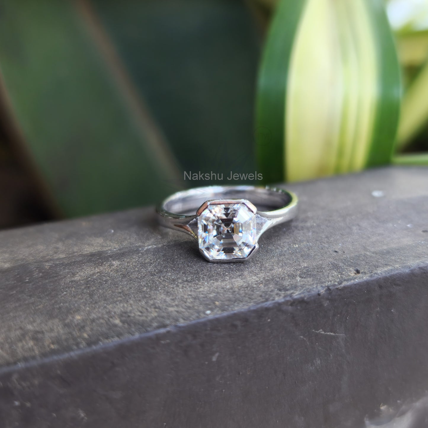 Asscher Cut Solitaire Moissanite Engagement Ring