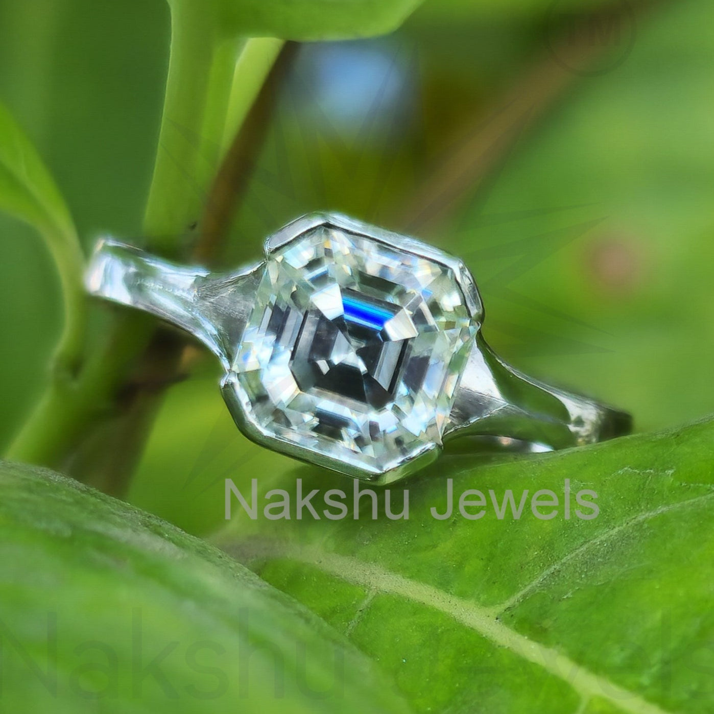 Asscher Cut Solitaire Moissanite Engagement Ring
