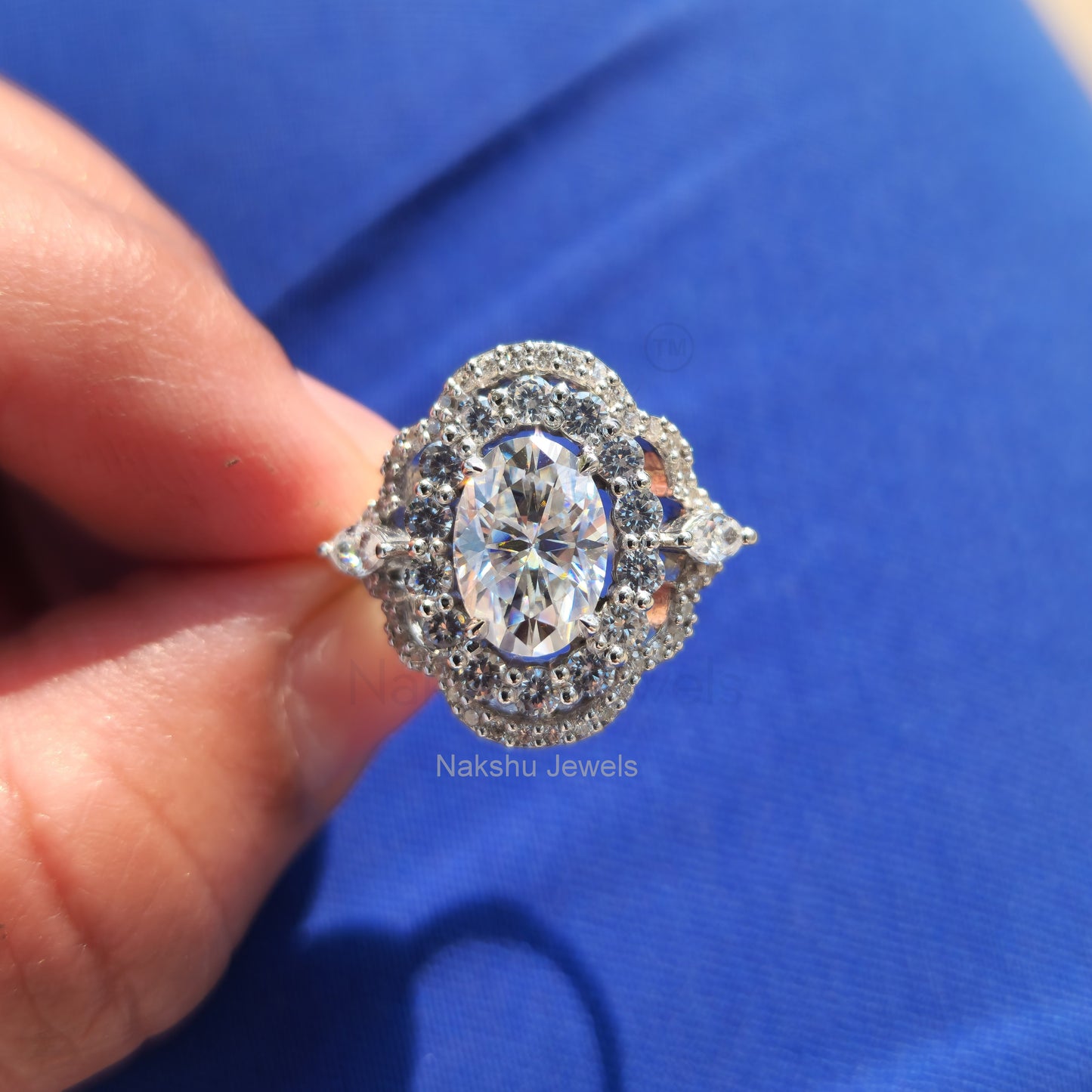 Vintage Oval Cut Halo Moissanite Engagement Ring