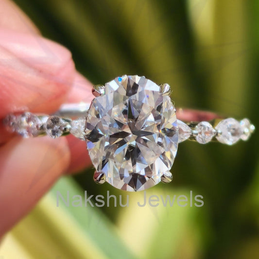 Oval Cut Moissanite Hidden Halo Engagement Ring