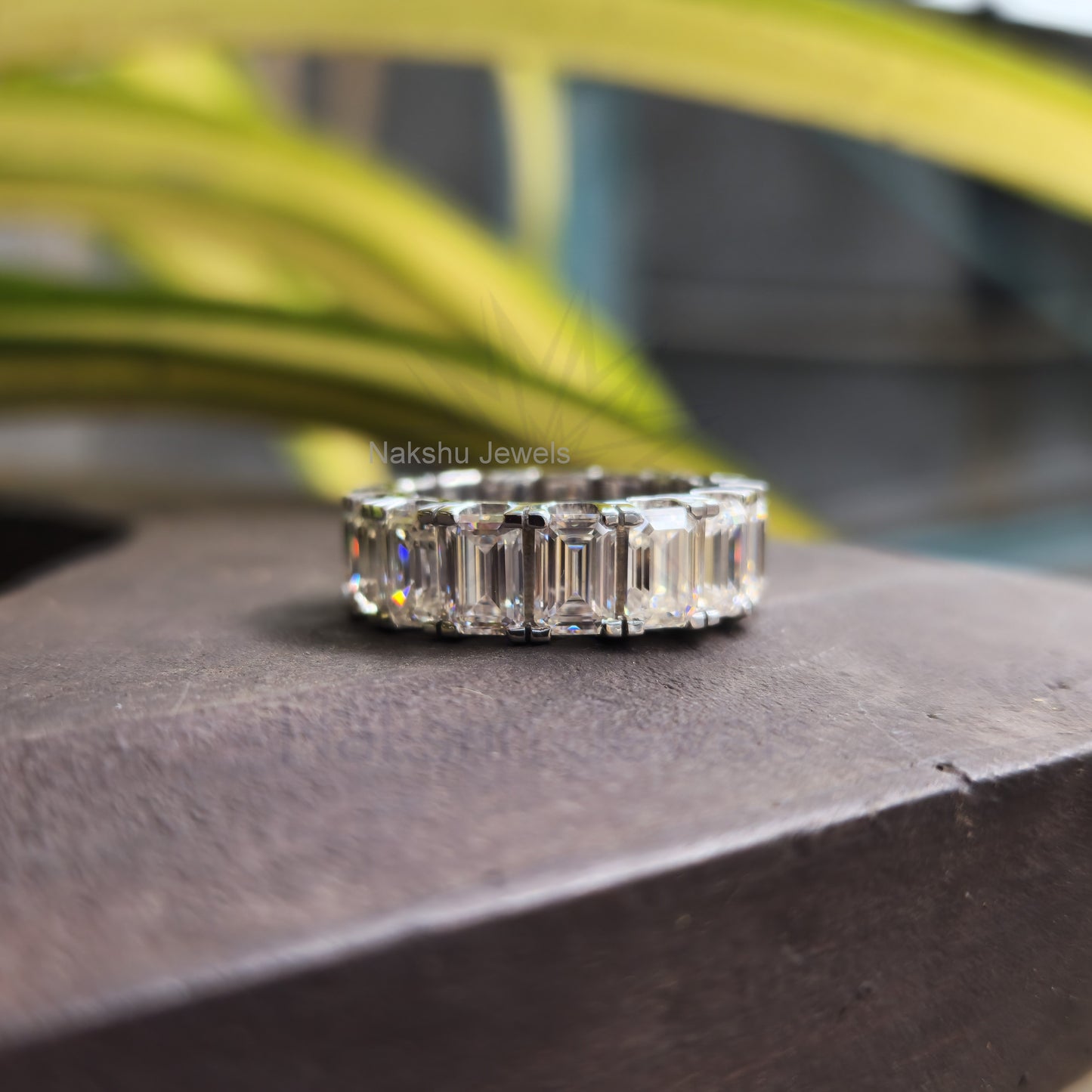 Emerald Cut Moissanite Eternity Wedding Band Ring