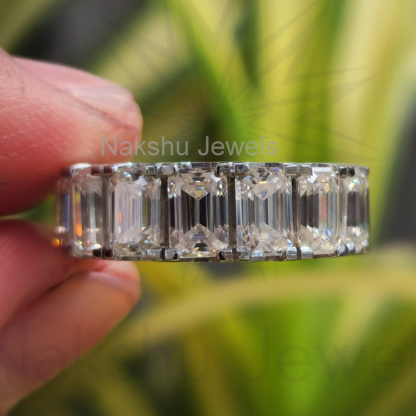 Emerald Cut Moissanite Eternity Wedding Band Ring