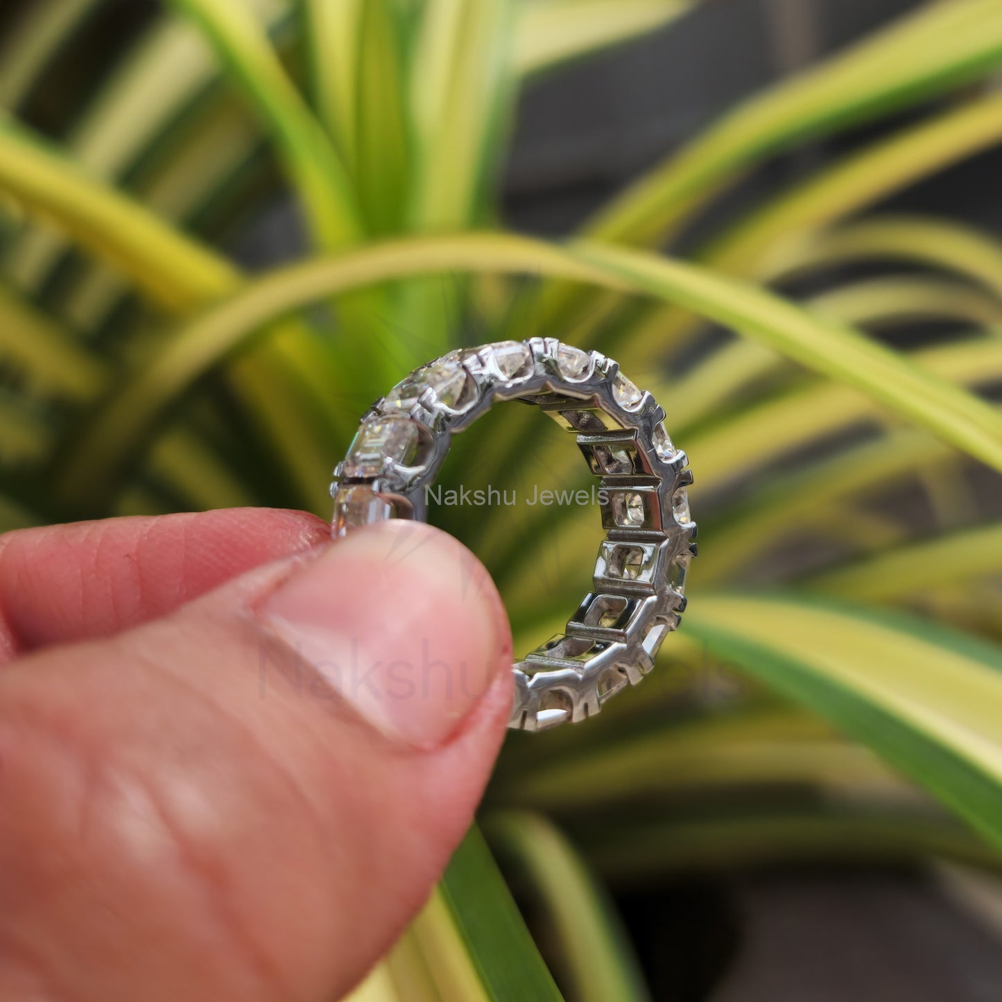 Emerald Cut Moissanite Eternity Wedding Band Ring