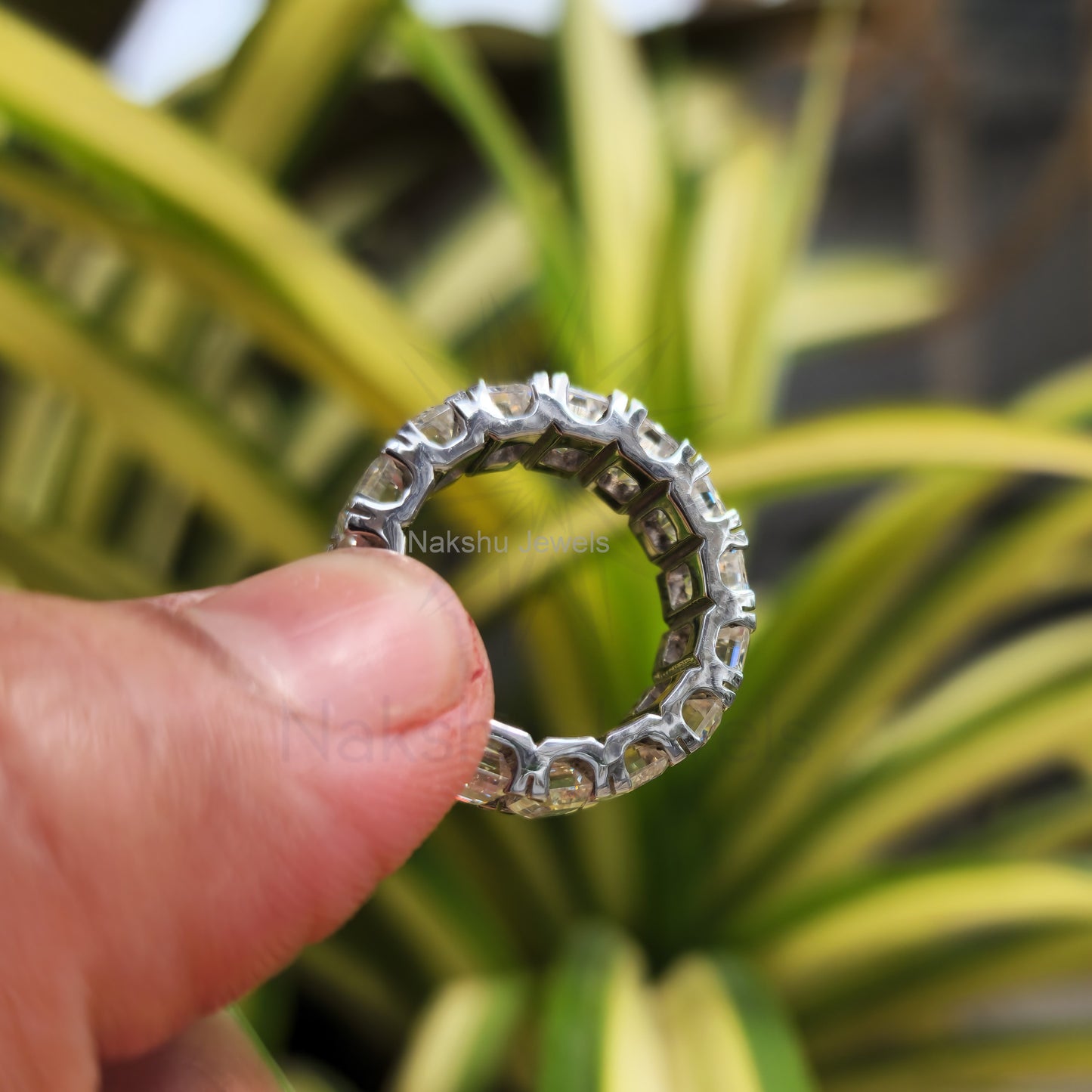 Emerald Cut Moissanite Eternity Wedding Band Ring