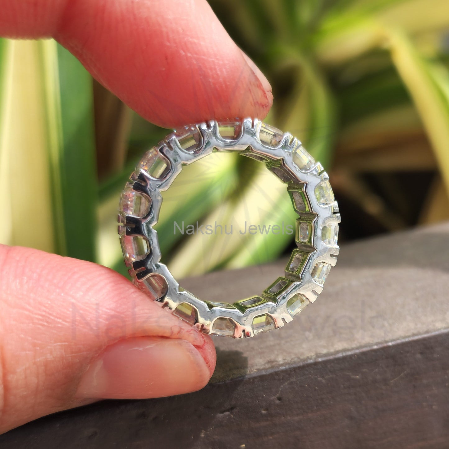 Emerald Cut Moissanite Eternity Wedding Band Ring