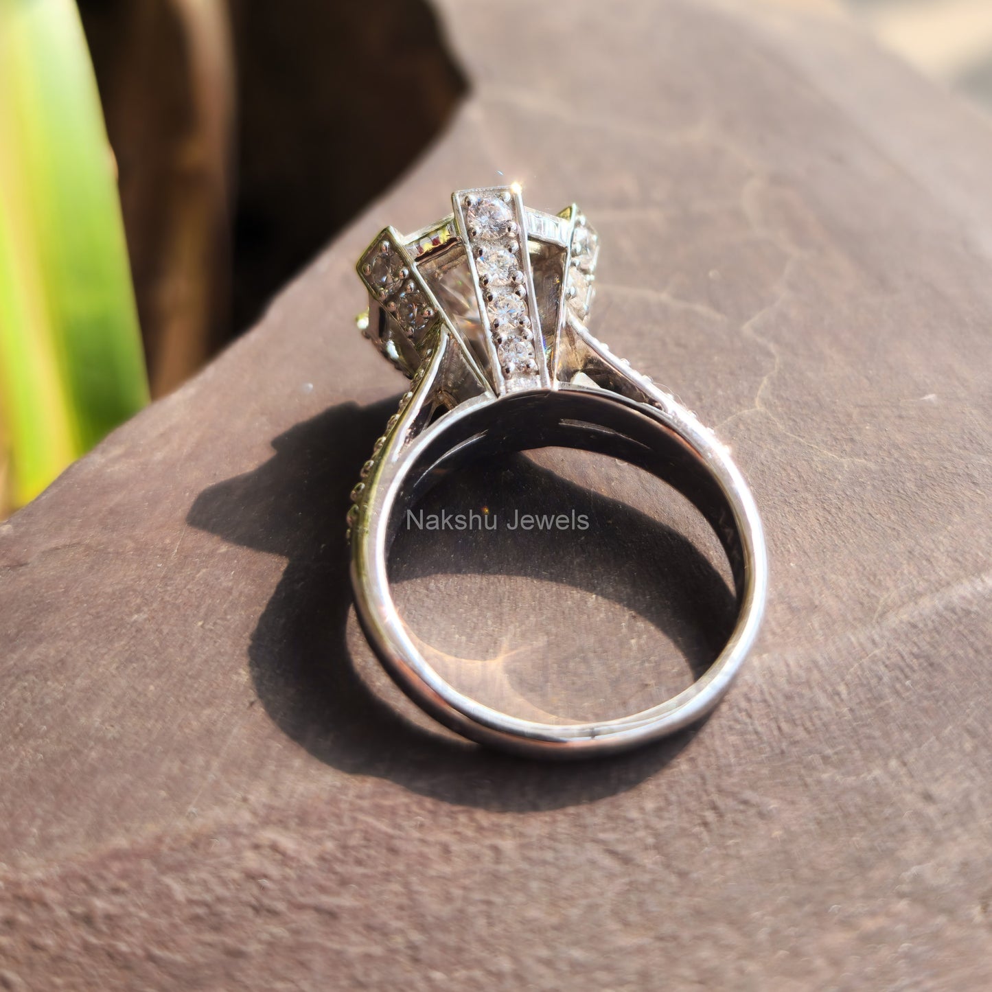 Antique Vintage Round and Baguette Cut Moissanite Halo Engagement Ring