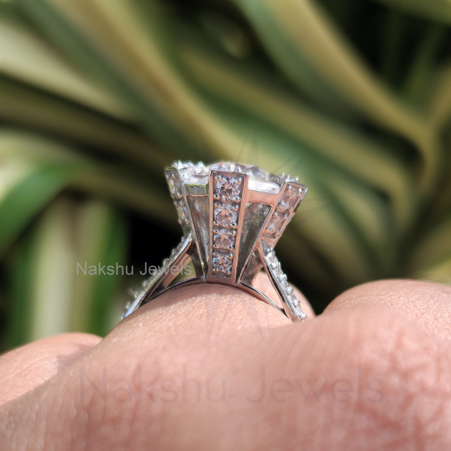 Antique Vintage Round and Baguette Cut Moissanite Halo Engagement Ring