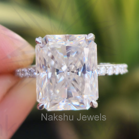 Radiant Cut Moissanite Pave Engagement Ring
