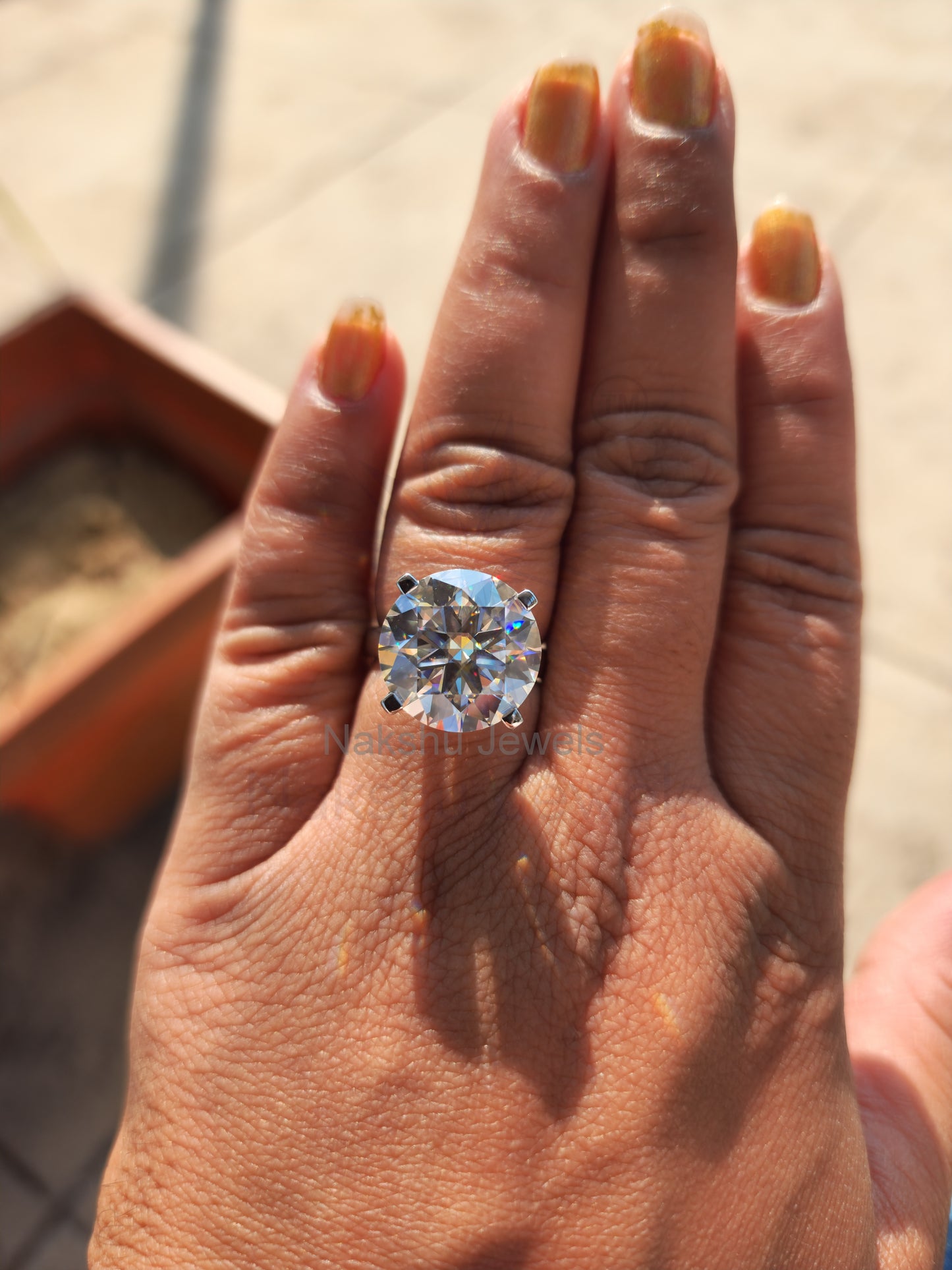 Round Brilliant Cut Moissanite Cathedral Engagement Ring