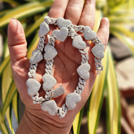 Heart Shaped Moissanite Miami Cuban Link Chain for Unisex
