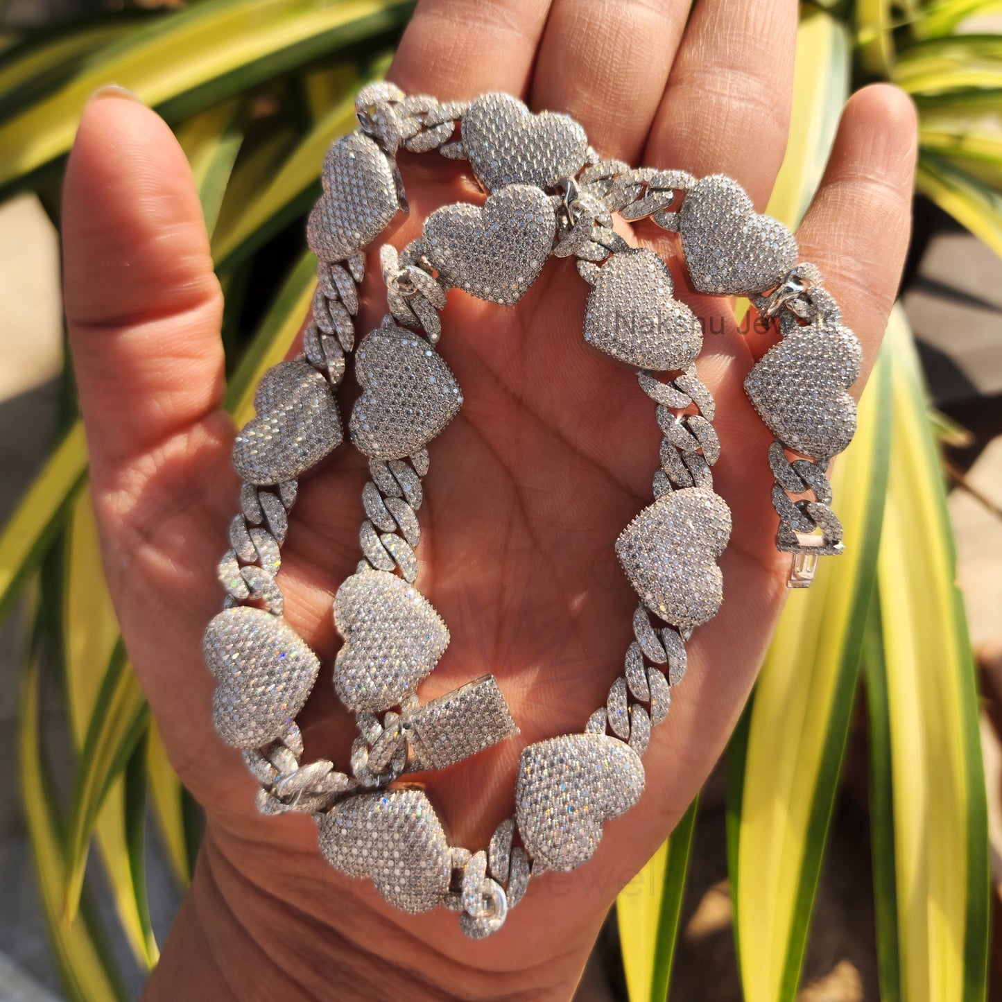 Heart Shaped Moissanite Miami Cuban Link Chain for Unisex