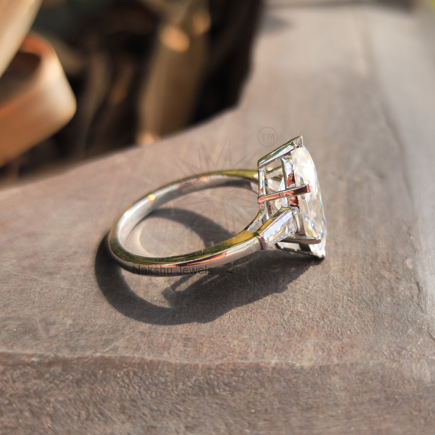Marquise Cut Moissanite Three Stone Engagement Ring