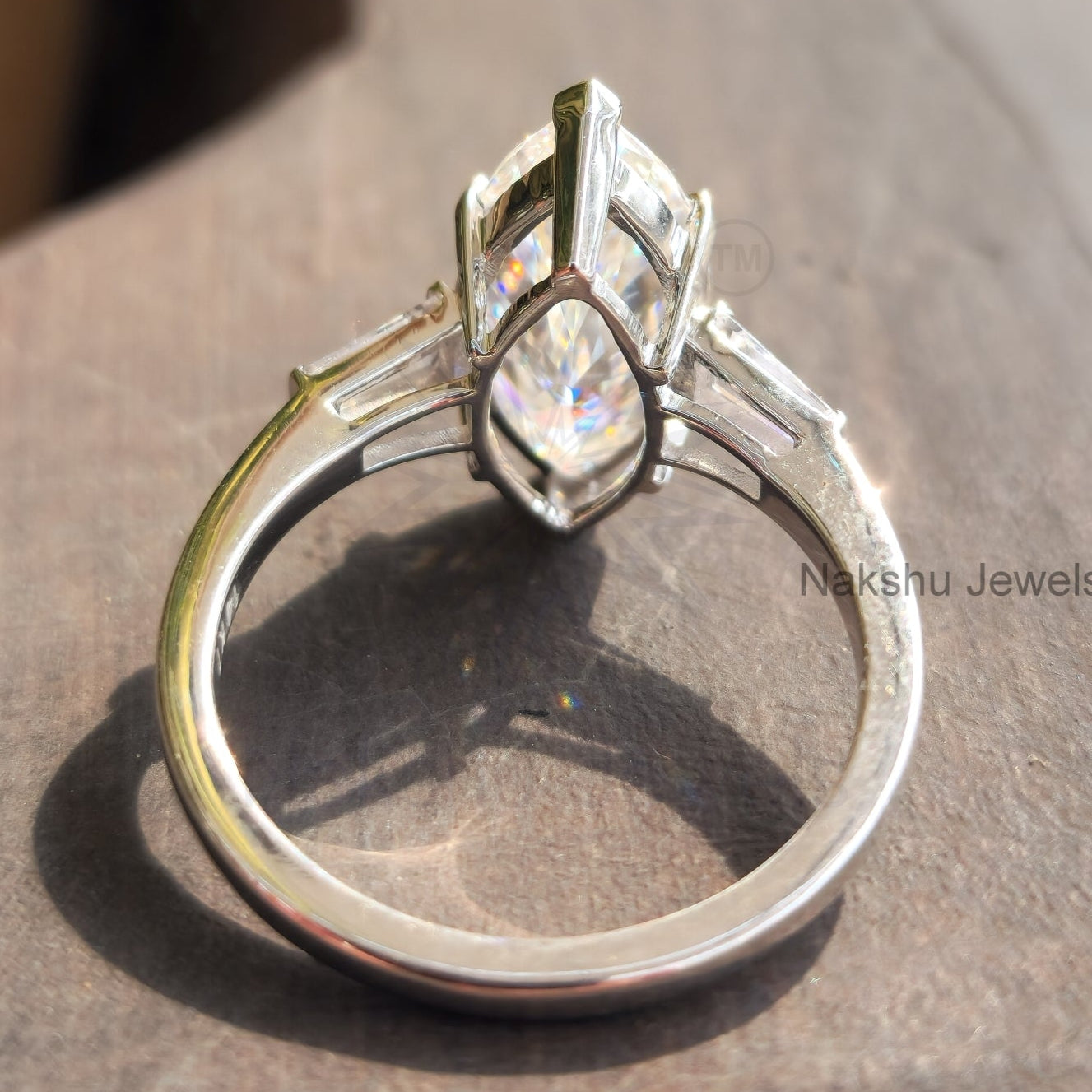 Marquise Cut Moissanite Three Stone Engagement Ring
